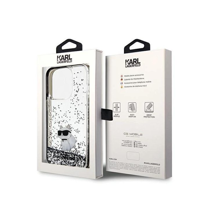 iPhone 14 Pro Max - skaidrus Karl Lagerfeld Liquid Glitter Choupette dėklas