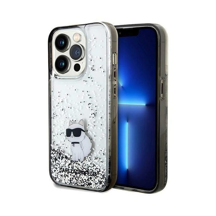 iPhone 14 Pro Max - skaidrus Karl Lagerfeld Liquid Glitter Choupette dėklas