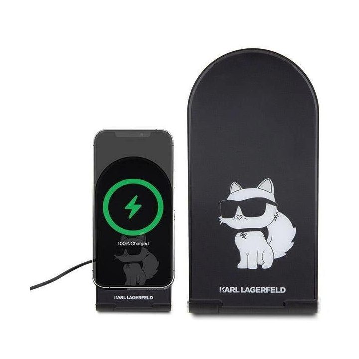 Karl Lagerfeld Choupette MagSafe indukcinis įkroviklis 15 W, sulankstomas 2in1 - juodas