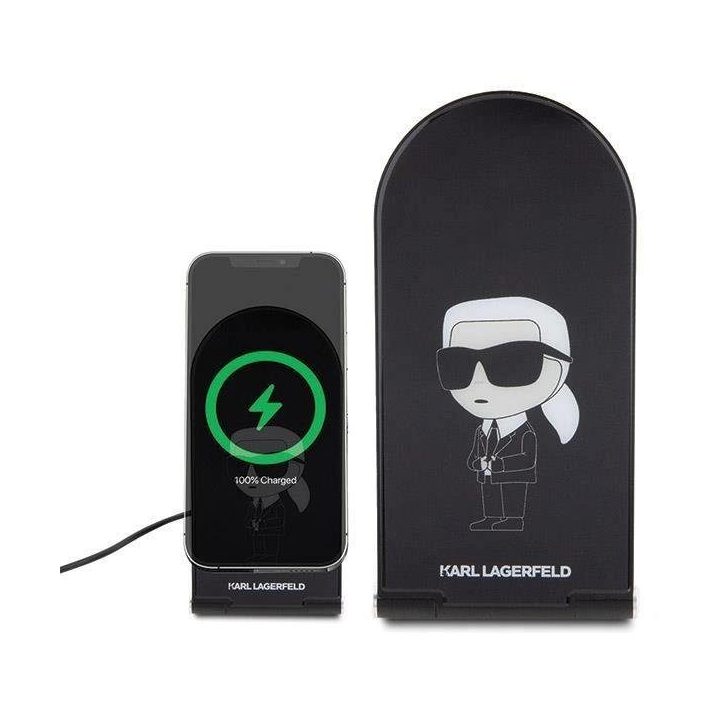 Karl Lagerfeld Ikonik MagSafe 15 W indukcinis įkroviklis, sulankstomas 2in1 - juodas