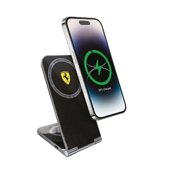 Ferrari spausdintas logotipas MagSafe sulankstomas 2in1 15W indukcinis įkroviklis - juodas