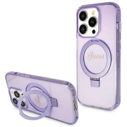 iPhone 13 Pro / 13 - violetinis Guess Ring Stand Script Glitter MagSafe dėklas
