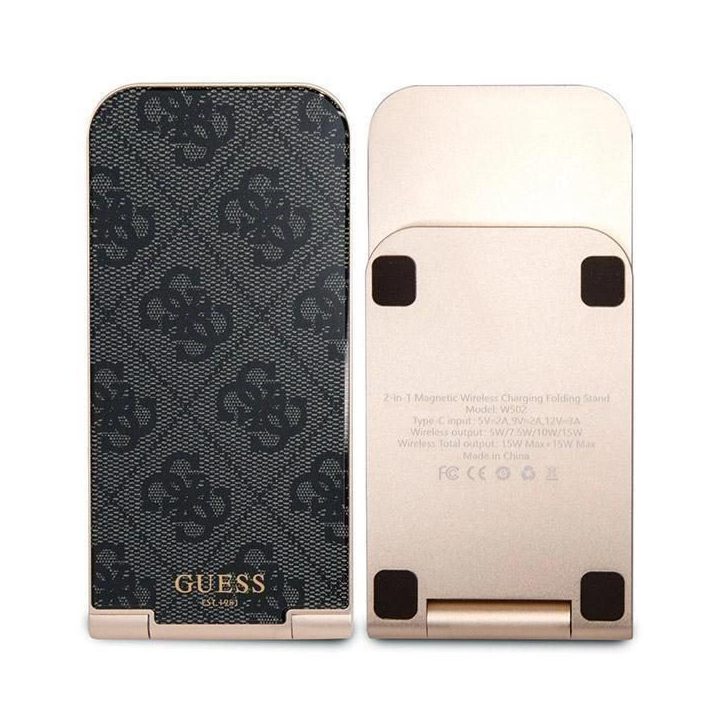 Guess 4G Pattern MagSafe sulankstomas 2in1 15W indukcinis įkroviklis - juodas