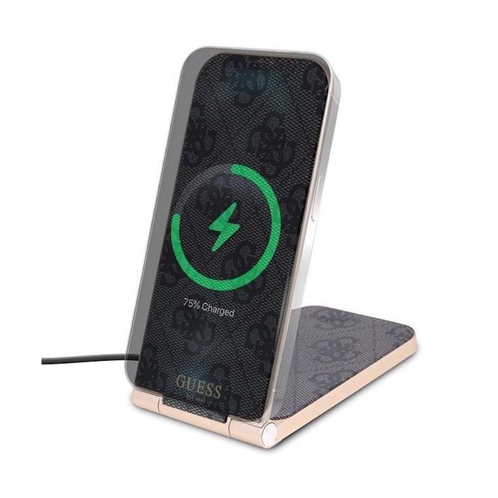 Guess 4G Pattern MagSafe sulankstomas 2in1 15W indukcinis įkroviklis - juodas