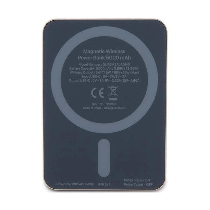 Powerbankas Guess MagSafe 4G Strassed Metal Logo indukcinis maitinimo bankas 15W 5000mAh - auksinis