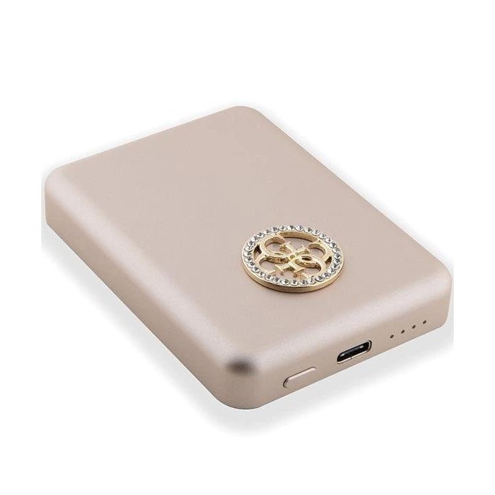 Powerbankas Guess MagSafe 4G Strassed Metal Logo indukcinis maitinimo bankas 15W 5000mAh - auksinis