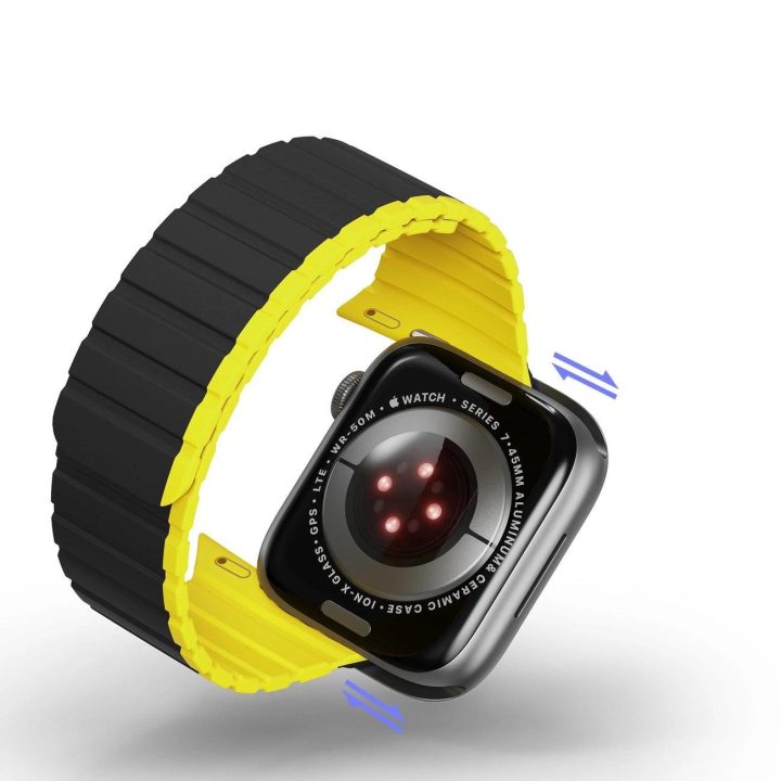 Magnetinis Apple Watch SE , 9, 8, 7, 6, 5, 4, 3, 2, 1 (41, 40, 38 mm) dirželis (LD versija) - juodai geltonas