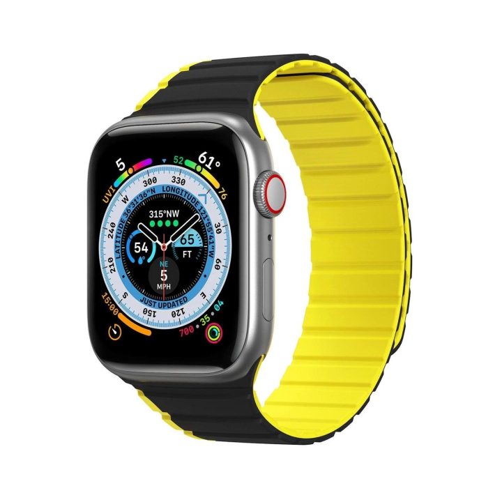 Magnetinis Apple Watch SE , 9, 8, 7, 6, 5, 4, 3, 2, 1 (41, 40, 38 mm) dirželis (LD versija) - juodai geltonas