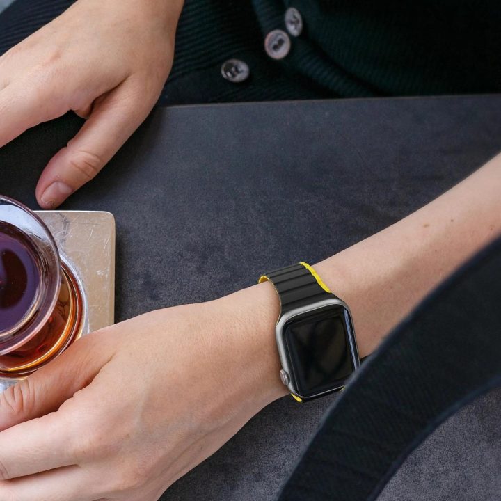 Magnetinis Apple Watch SE , 9, 8, 7, 6, 5, 4, 3, 2, 1 (41, 40, 38 mm) dirželis (LD versija) - juodai geltonas