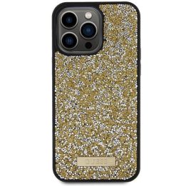 iPhone 15 Pro - geltonas Guess Rhinestone Metal Logo dėklas