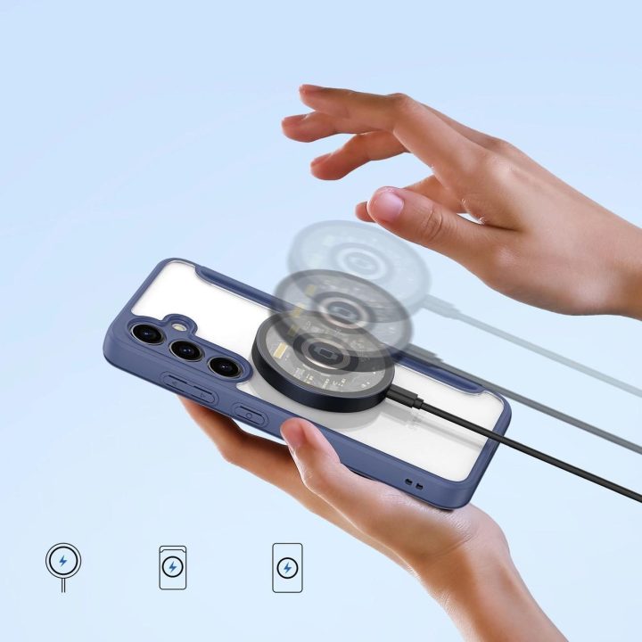 Skin X Pro dėklas Samsung S24+ su magnetiniu žiedu ir atvartu - mėlynas