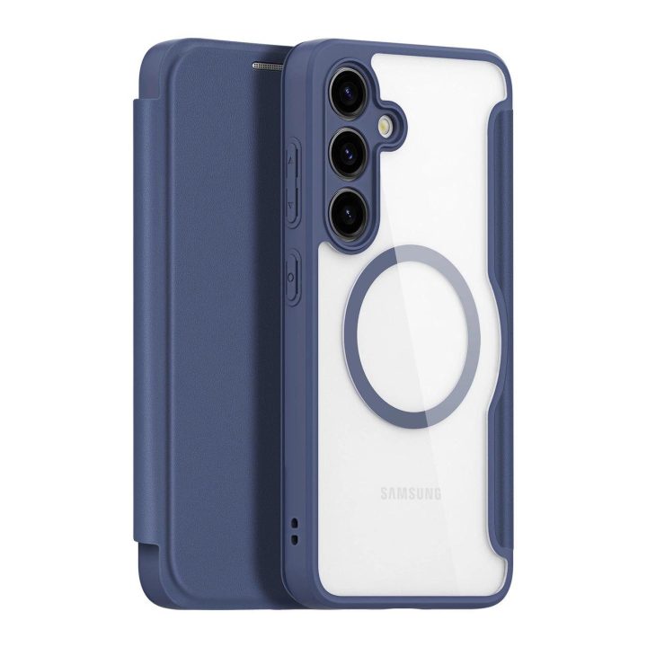 Skin X Pro dėklas Samsung S24+ su magnetiniu žiedu ir atvartu - mėlynas