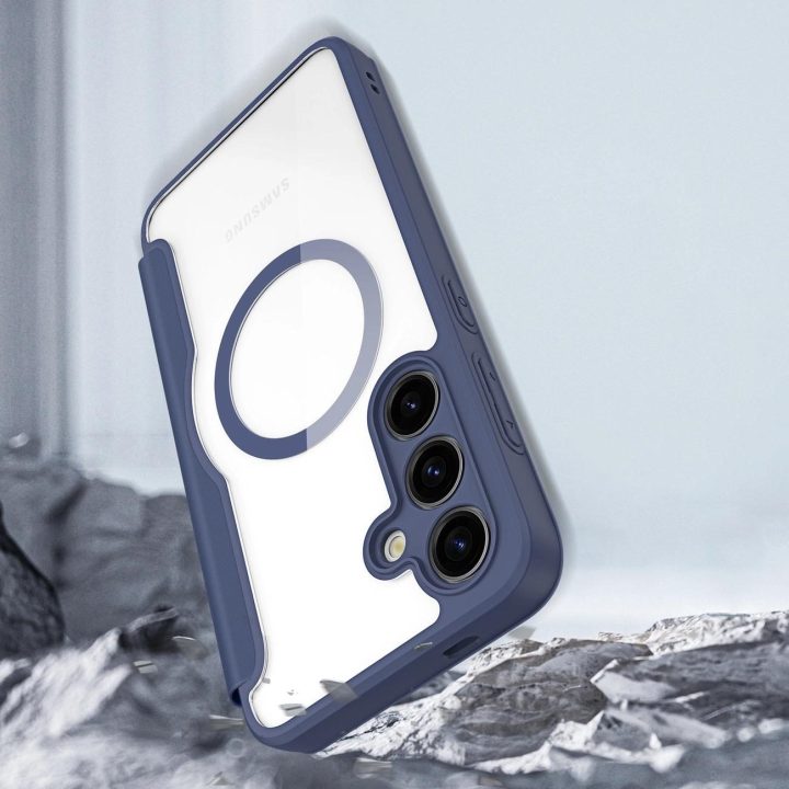 Skin X Pro dėklas Samsung S24+ su magnetiniu žiedu ir atvartu - mėlynas