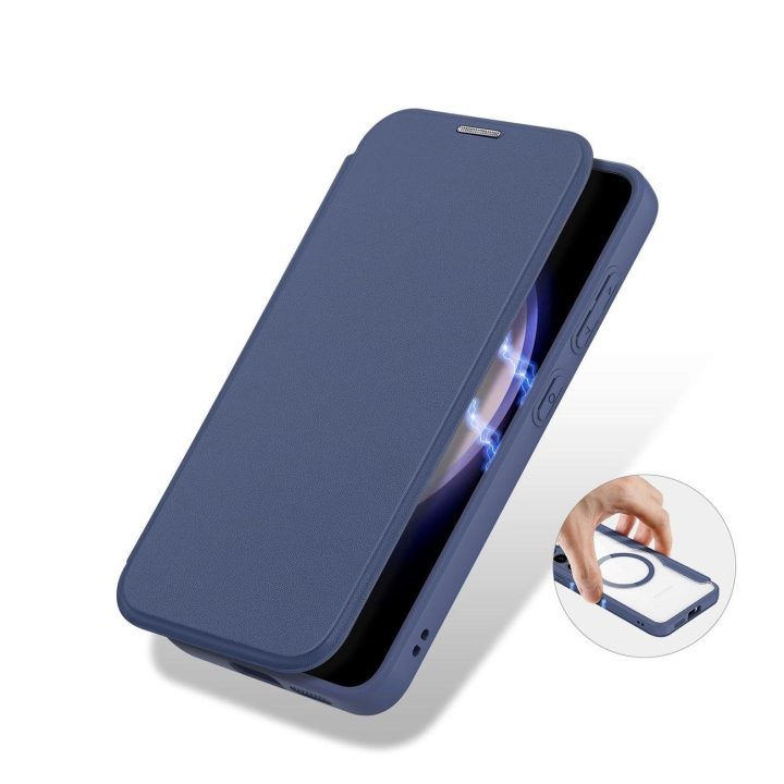 Skin X Pro dėklas Samsung S24+ su magnetiniu žiedu ir atvartu - mėlynas