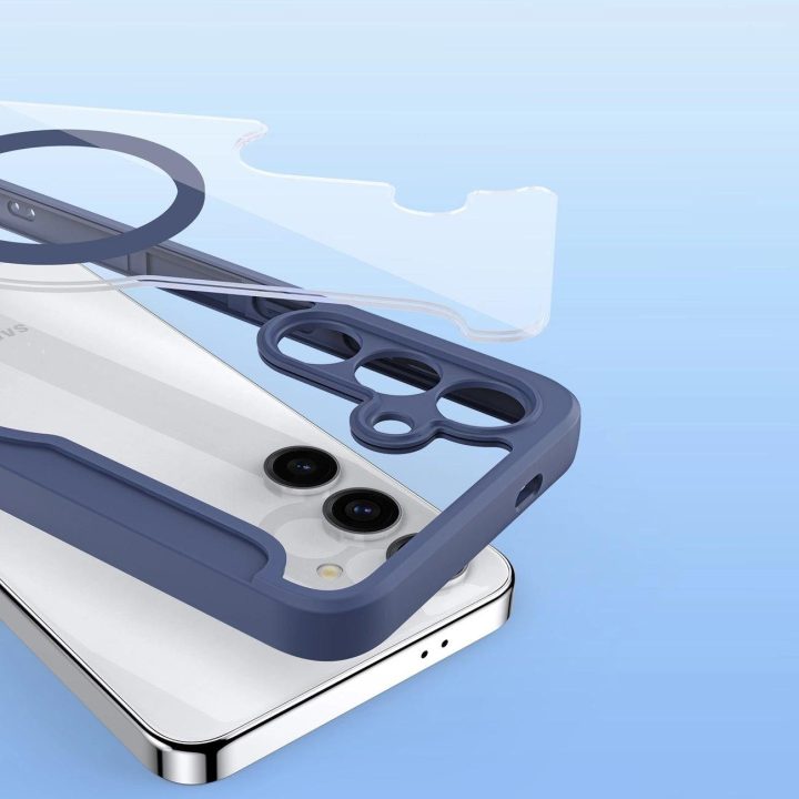 Skin X Pro dėklas Samsung S24+ su magnetiniu žiedu ir atvartu - mėlynas