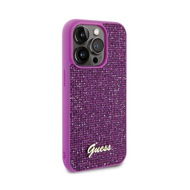 iPhone 15 Pro - rožinis Guess Disco Metal Script dėklas