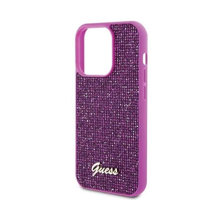 iPhone 15 Pro - rožinis Guess Disco Metal Script dėklas