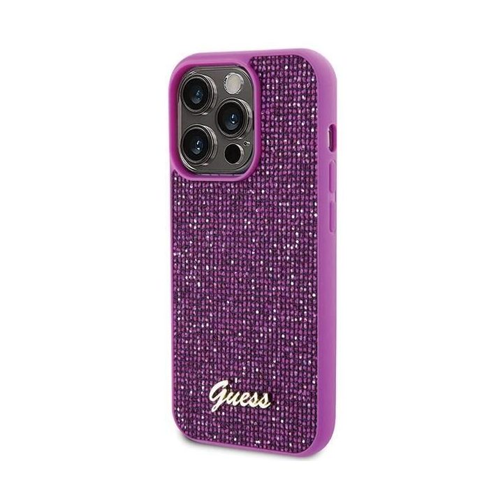 iPhone 15 Pro - rožinis Guess Disco Metal Script dėklas