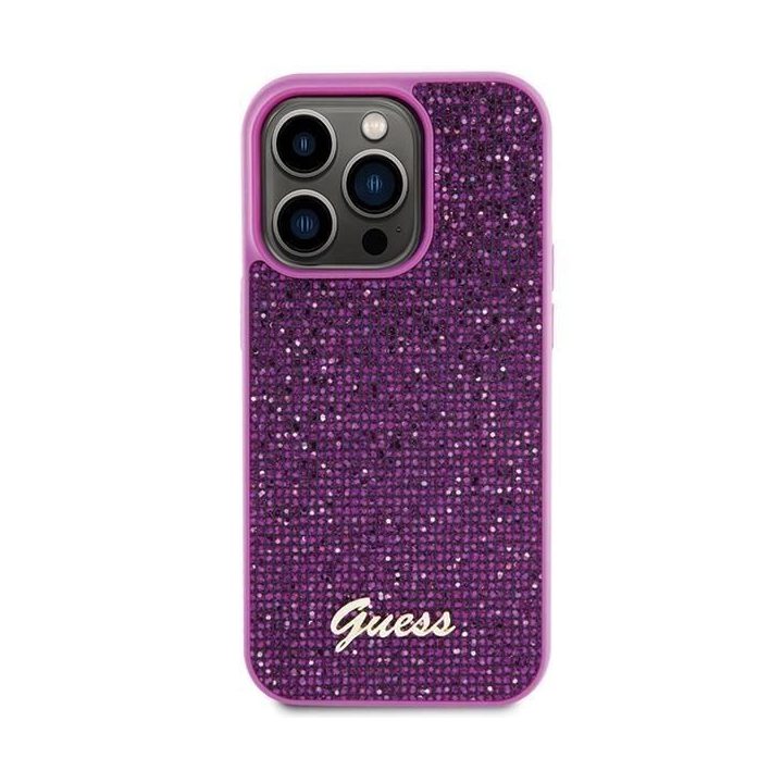 iPhone 15 Pro - rožinis Guess Disco Metal Script dėklas