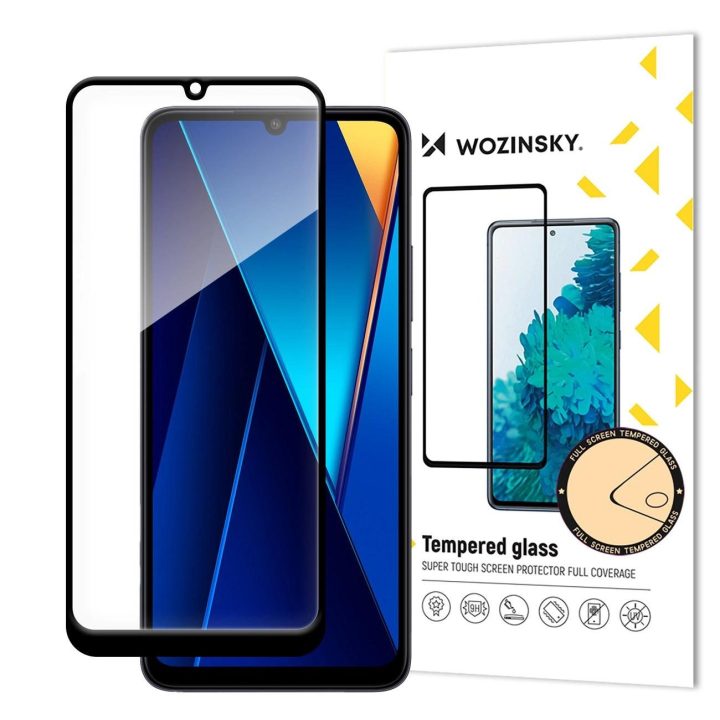 visiškai klijuotas grūdintas stiklas su juodu rėmeliu, skirtas Xiaomi POCO C65/Redmi 13C