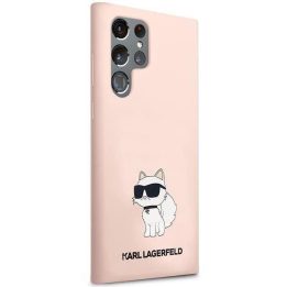 Karl Lagerfeld S23 Ultra S918 deklas rožinės/rožinės spalvos silikoninis dėklas Choupette