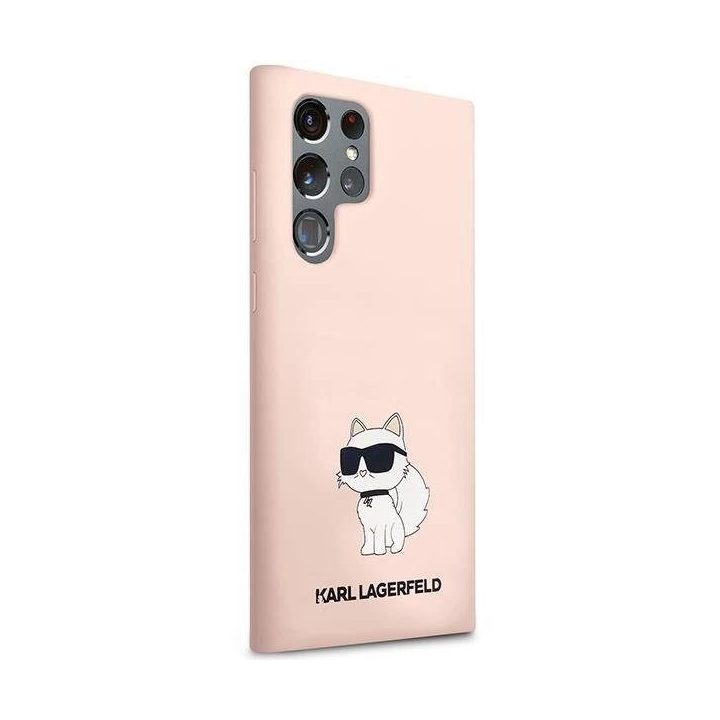 Karl Lagerfeld S23 Ultra S918 deklas rožinės/rožinės spalvos silikoninis dėklas Choupette