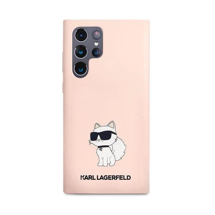 Karl Lagerfeld S23 Ultra S918 deklas rožinės/rožinės spalvos silikoninis dėklas Choupette