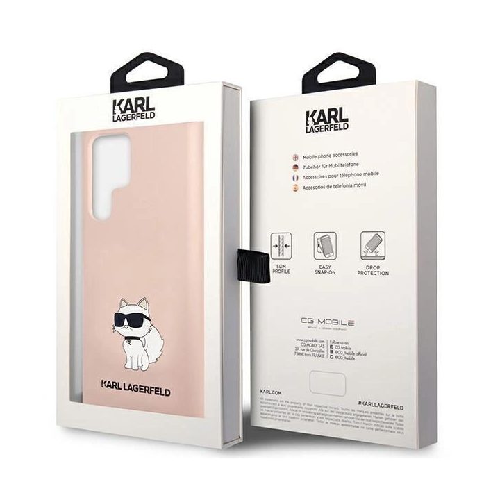 Karl Lagerfeld S23 Ultra S918 deklas rožinės/rožinės spalvos silikoninis dėklas Choupette
