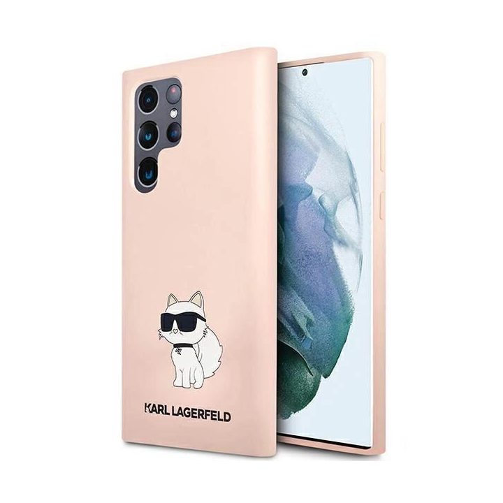 Karl Lagerfeld S23 Ultra S918 deklas rožinės/rožinės spalvos silikoninis dėklas Choupette