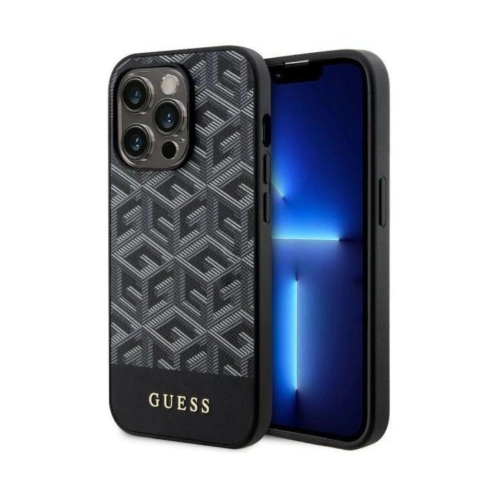 Guess iPhone 14 Pro 6,1 juodos/juodos spalvos deklas GCube Stripes MagSafe
