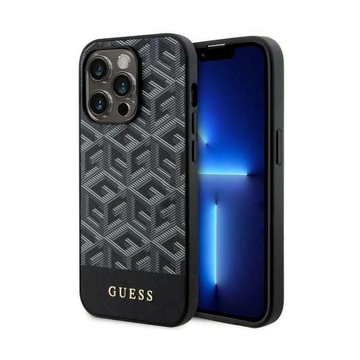 Guess iPhone 14 Pro Max 6,7 juodos/juodos spalvos deklas GCube Stripes MagSafe