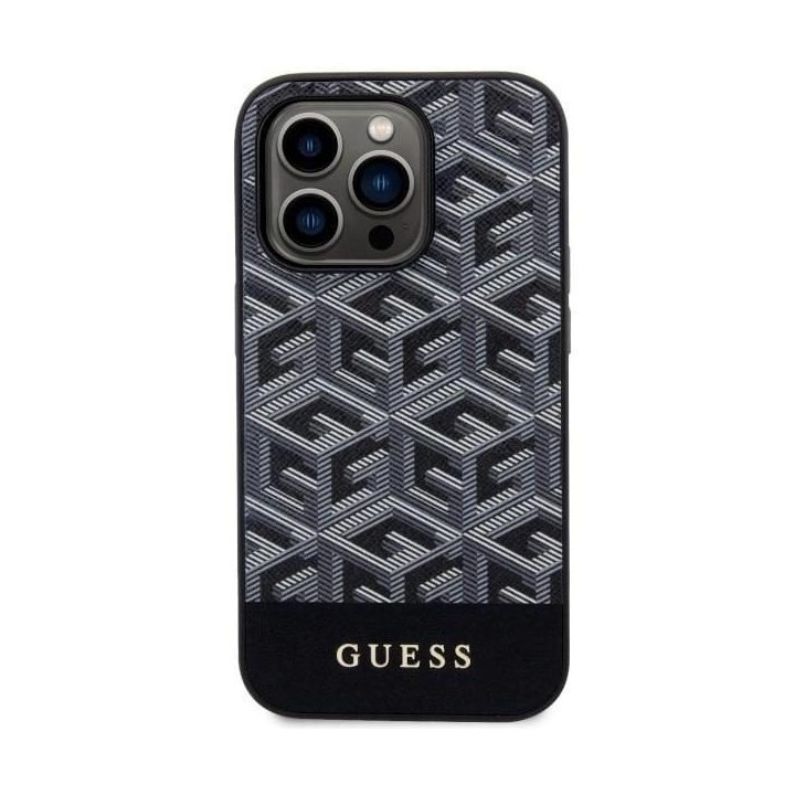 Guess iPhone 14 Pro Max 6,7 juodos/juodos spalvos deklas GCube Stripes MagSafe