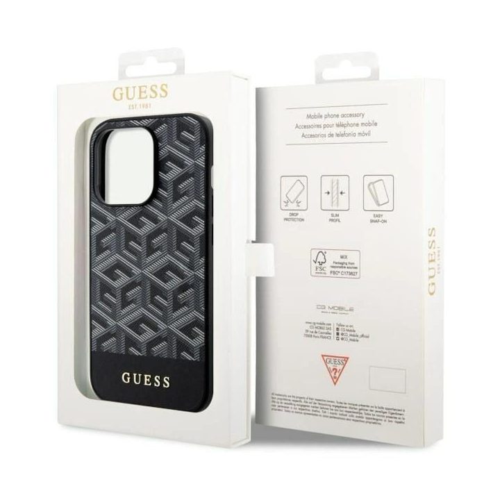 Guess iPhone 14 Pro Max 6,7 juodos/juodos spalvos deklas GCube Stripes MagSafe