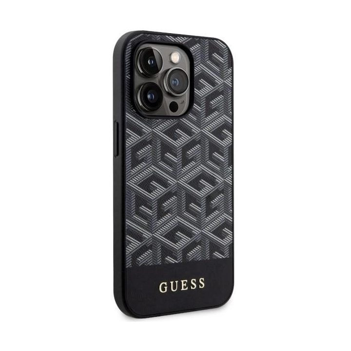 Guess iPhone 14 Pro Max 6,7 juodos/juodos spalvos deklas GCube Stripes MagSafe