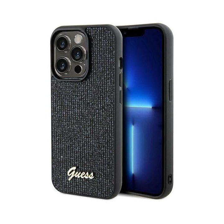 Guess Disco Metal Script dėklas iPhone 14 Pro Max - juodas