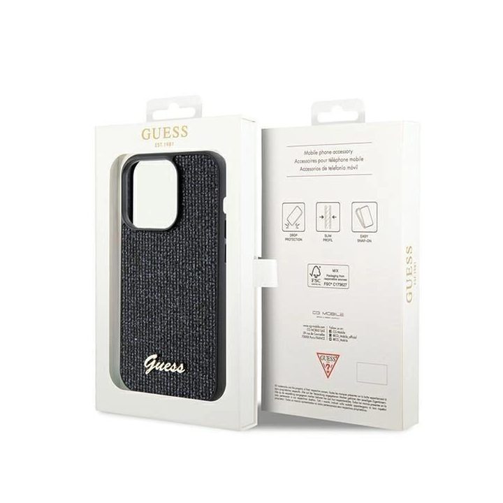 Guess Disco Metal Script dėklas iPhone 14 Pro Max - juodas