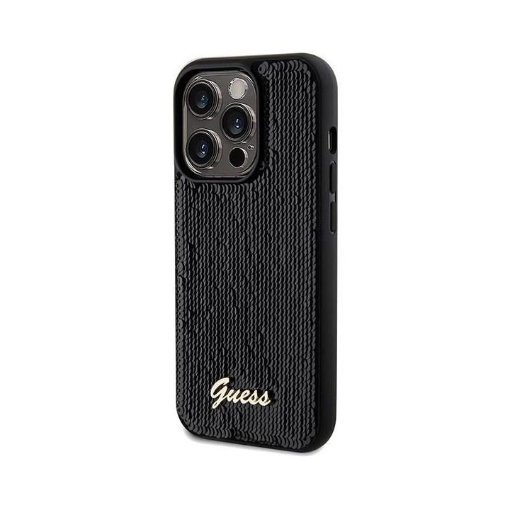 Guess Sequin Script Metalinis dėklas iPhone 14 Pro Max - juodas