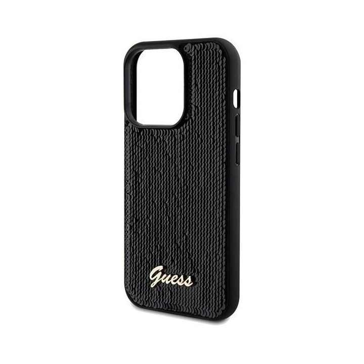 Guess Sequin Script Metalinis dėklas iPhone 14 Pro Max - juodas