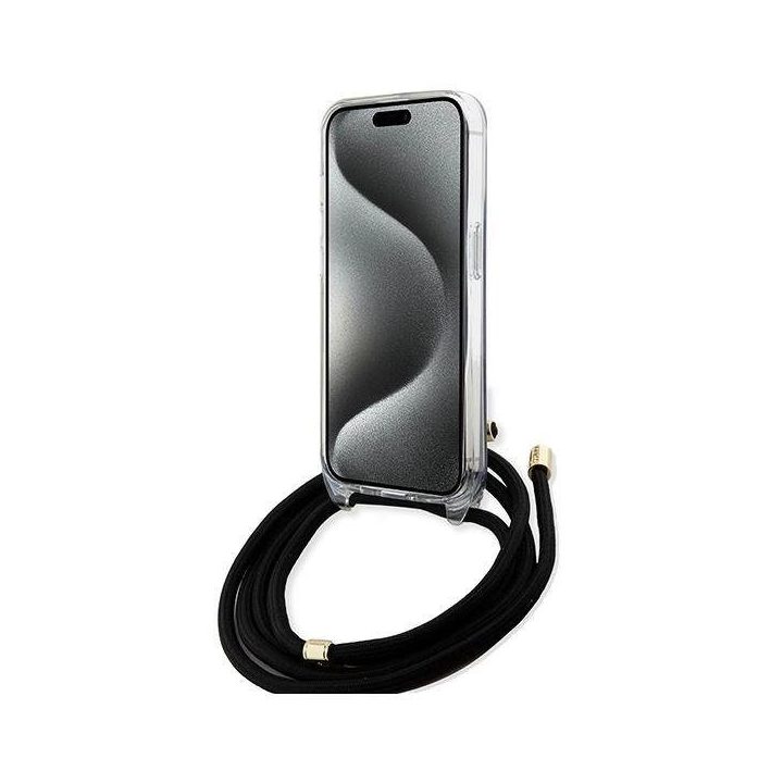 Guess Crossbody Cord 4G Print dėklas iPhone 15 Pro - juodas