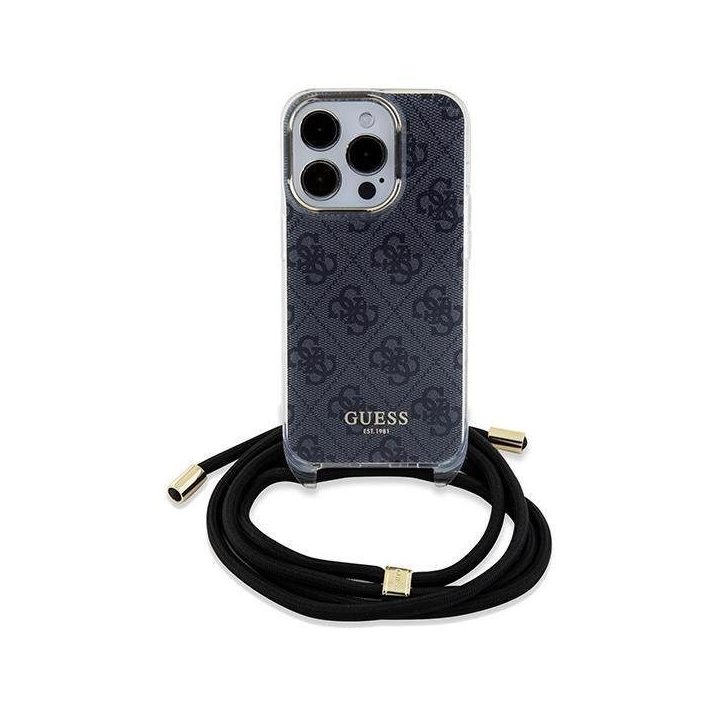 Guess Crossbody Cord 4G Print dėklas iPhone 15 Pro - juodas