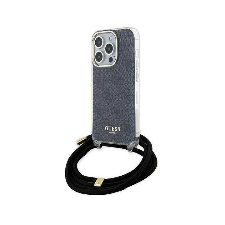 Guess Crossbody Cord 4G Print dėklas iPhone 15 Pro - juodas