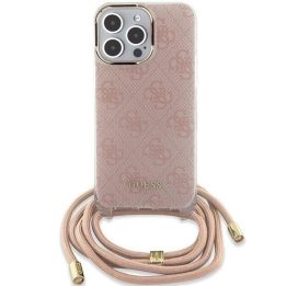 Guess Crossbody Cord 4G Print dėklas iPhone 15 Pro - rožinis