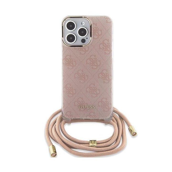 Guess Crossbody Cord 4G Print dėklas iPhone 15 Pro - rožinis