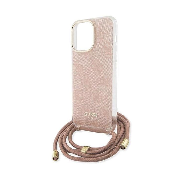 Guess Crossbody Cord 4G Print dėklas iPhone 15 Pro - rožinis