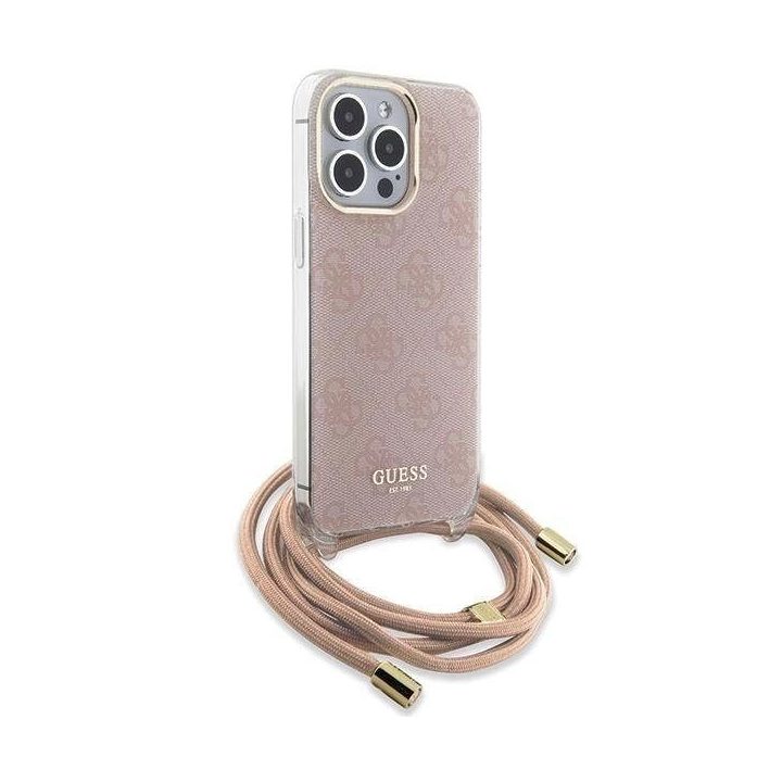 Guess Crossbody Cord 4G Print dėklas iPhone 15 Pro - rožinis