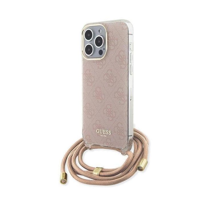 Guess Crossbody Cord 4G Print dėklas iPhone 15 Pro - rožinis