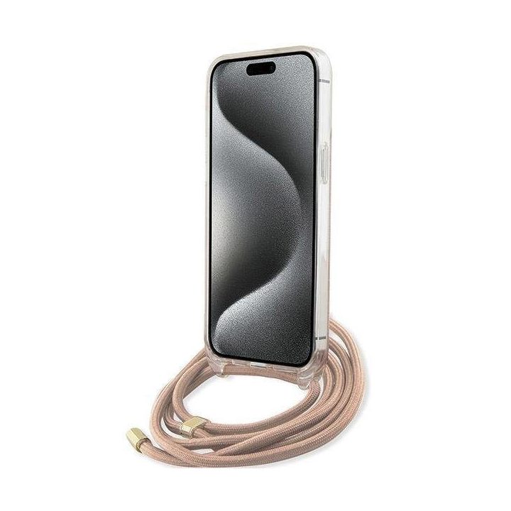 Guess Crossbody Cord 4G Print dėklas iPhone 15 Pro - rožinis