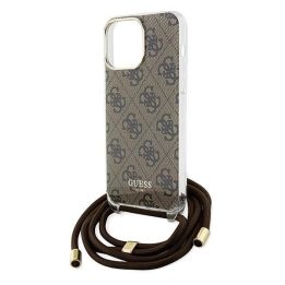 Guess Crossbody Cord 4G Print dėklas iPhone 15 Pro - rudas