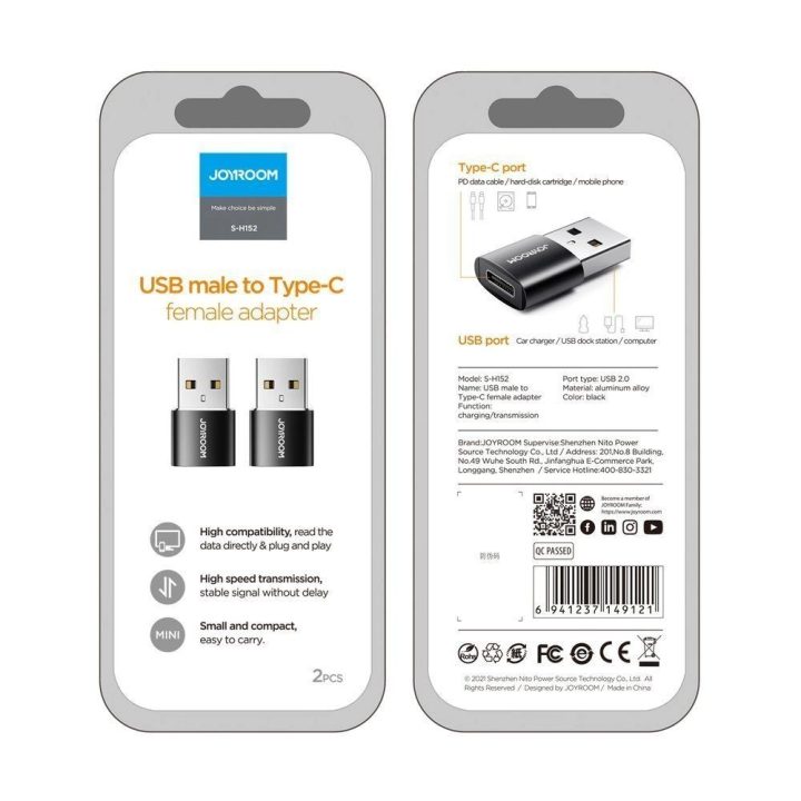 adapteris iš C tipo USB (moteriškojo) į USB (vyriškąjį) 2 vnt., juodas (S-H152 Black)