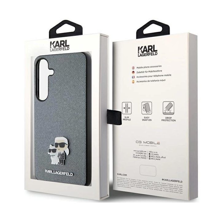 Karl Lagerfeld S24+ S926 deklas pilka/pilka Saffiano Karl & Choupette Metalinis smeigtukas